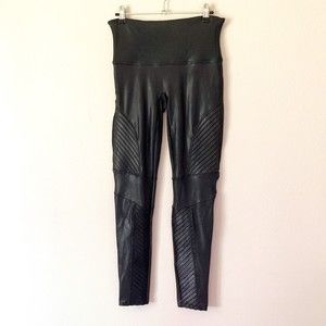 Spanx Faux Leather Moto Legging L High Waist Black Tummy Control